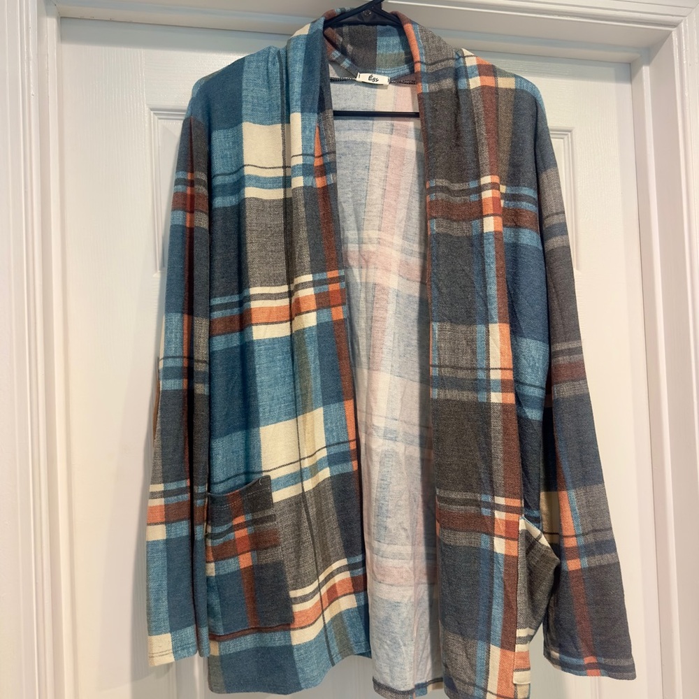 Plaid Open Front Cardigan